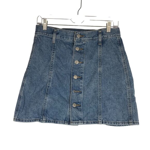 LEVI'S- WOMEN'S 27 - BLUE DENIM BUTTON UP100% COTTON JEAN SKIRT - Picture 1 of 9
